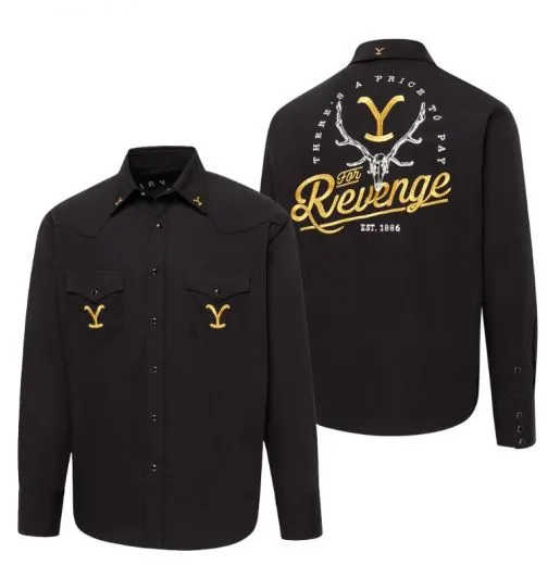YELLOWSTONE Herren-Shirt „For Revenge“ in klassischem Westernstil, mit zweifarbiger R�ckenstickerei, Druckkn�pfen und typischer Westernpasse.