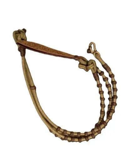 „Romal Reins Rawhide XL – geflochtene Western-Z�gel aus Rohhaut mit Romal-Ende und Popper, nat�rlicher Rawhide-Farbe“