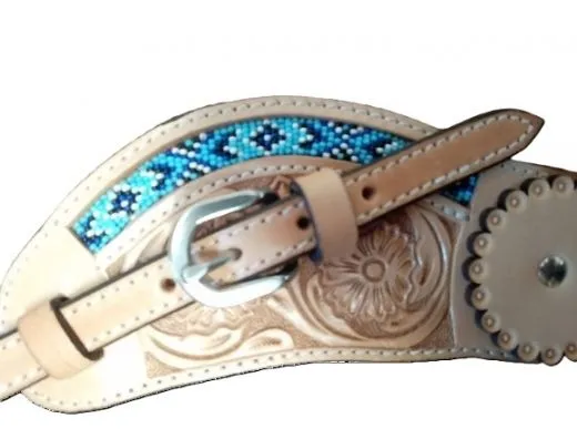 Western Sporenriemen aus Leder mit Flower-Punzierung und Perlen-Design