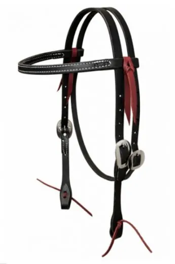 Western Kopfst�ck Black Burgundy aus Leder mit geradem Stirnband und Edelstahlschnallen