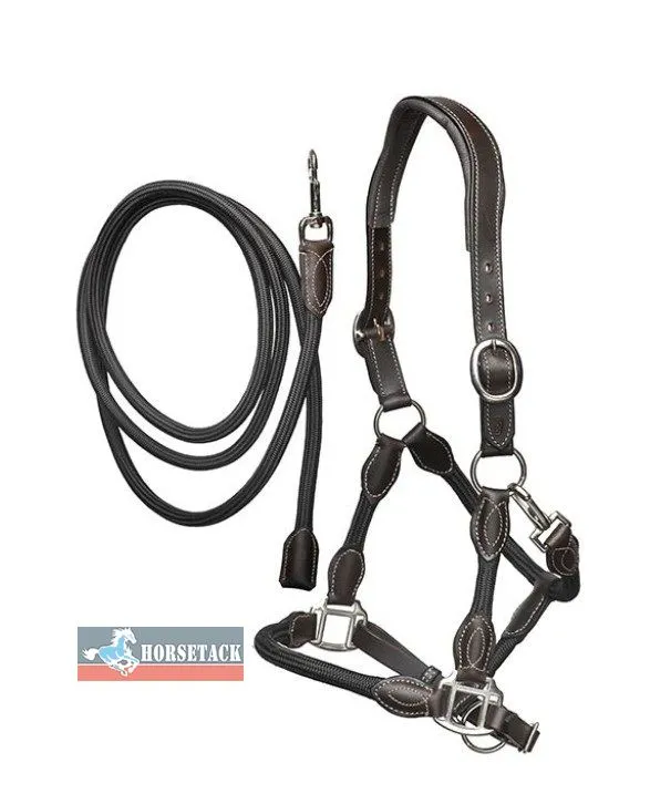 „Schwarzes anatomisch geformtes Lederhalfter mit Fhrstrick“