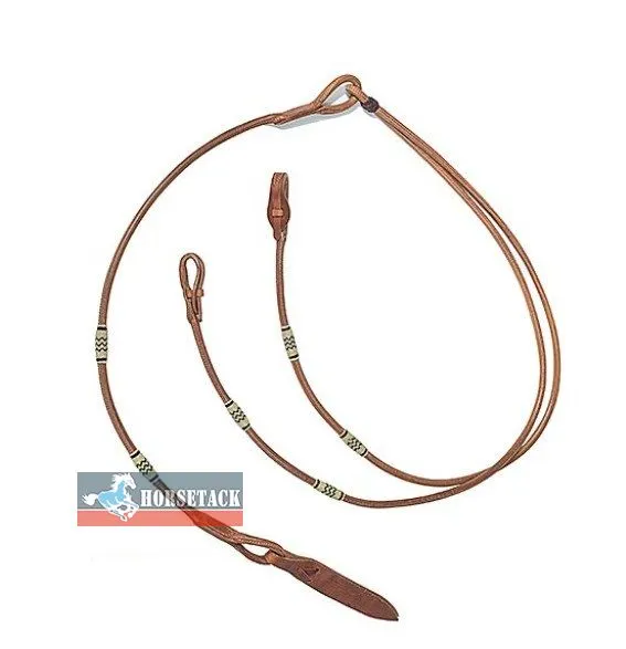 „Rundgenhte Horseman’s Tack Romal Reins aus braunem Harness-Leder mit Rohhaut-Details, ideal fr Vaquero, Freizeitreiten, Reining und Rinderarbeit.“