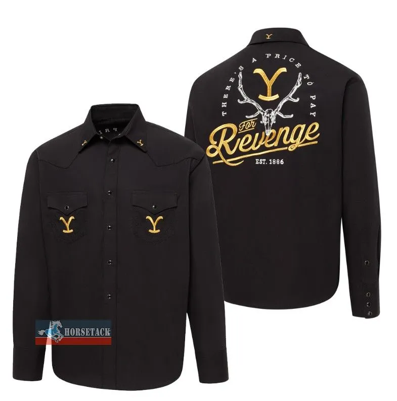 YELLOWSTONE Herren-Shirt „For Revenge“ in klassischem Westernstil, mit zweifarbiger Rckenstickerei, Druckknpfen und typischer Westernpasse.