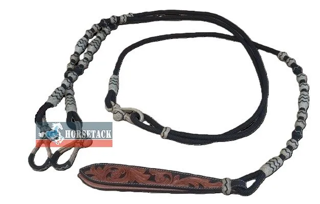 Schwarze Nylon Romal Reins f�r Westernreiten mit einh�ndiger Z�gelf�hrung