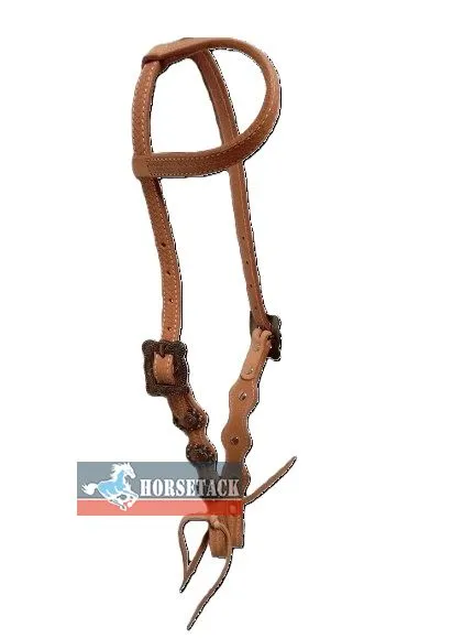 Western One Ear Kopfst�ck aus Naturleder mit Conchos und verstellbaren Backenst�cke