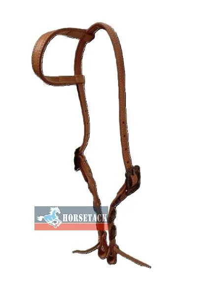 Western One Ear Kopfst�ck aus Naturleder mit Conchos und verstellbaren Backenst�cke