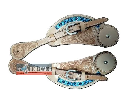 Western Sporenriemen aus Leder mit Flower-Punzierung und Perlen-Design
