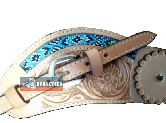 Western Sporenriemen aus Leder mit Flower-Punzierung und Perlen-Design
