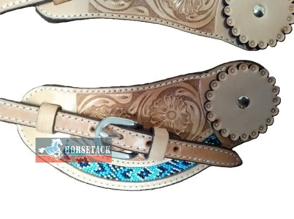 Western Sporenriemen aus Leder mit Flower-Punzierung und Perlen-Design