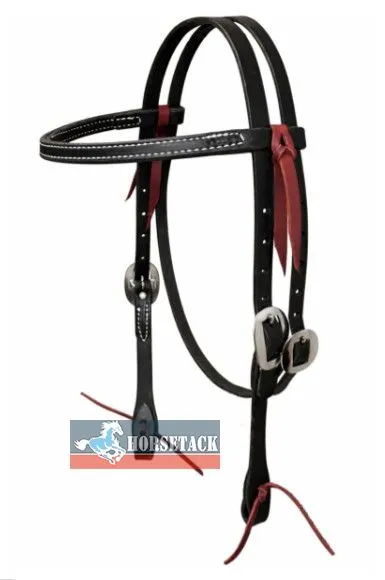Western Kopfst�ck Black Burgundy aus Leder mit geradem Stirnband und Edelstahlschnallen