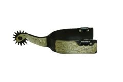 Black steel showspurs with hand-engraved trim