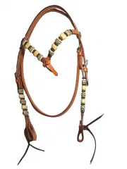 Western headstall with rawhide decorations