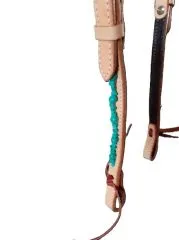 Western One Ear Kopfst�ck aus naturfarbenem Leder mit t�rkisen Steinen und geschwungenem Design