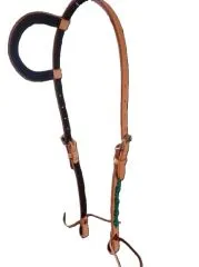 Western One Ear Kopfst�ck aus naturfarbenem Leder mit t�rkisen Steinen und geschwungenem Design