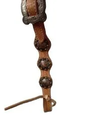 Western One Ear Kopfst�ck aus Naturleder mit Conchos und verstellbaren Backenst�cke