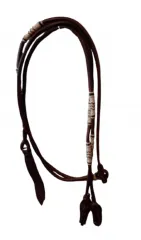 Ranch Line Romal Reins aus rundgen�htem und ge�ltem Leder mit Rohhaut-Details und klassischem Romal-Ende – hochwertige Westernz�gel f�r Vaquero, Reining, Ranch Riding und Rinderarbeit.